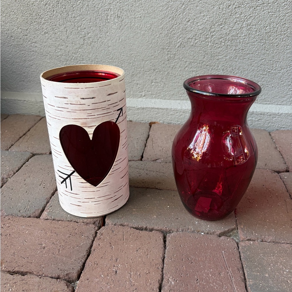 Set of Two Valentines Day Inspired Flower Vases 9in Height